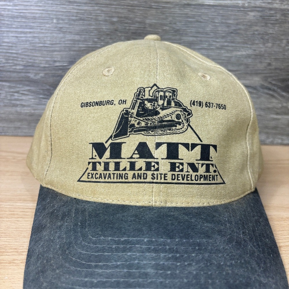 Vintage Matt Title Excavating Hat Cap Strap Back Gibsonburg Ohio Adjustable - Picture 2 of 11